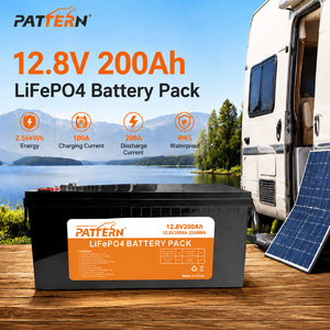PATTERN Baterai LiFePO4 12.8V 200Ah 12V 2.56kWh 6000 Siklus Smart BMS Pengganti Baterai Asam Timbal untuk Kapal Laut RV Camper - Product Image 1