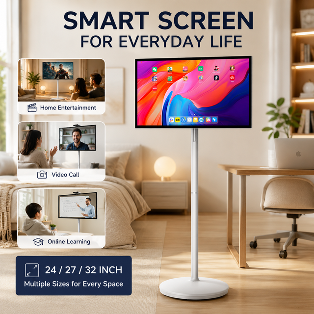 Portable Android TV 24 27 32 Inch Smart Touch Screen with Full Fabric Back Cover and Movable Stand