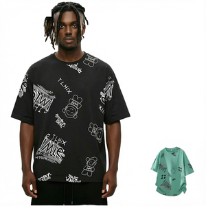 เสื้อยืดพิมพ์ลายกราฟิกผู้ชายทรงโอเวอร์ไซส์ แขนสั้น คอกลม สไตล์สตรีทแวร์ สำหรับฤดูร้อน - Product Image 1