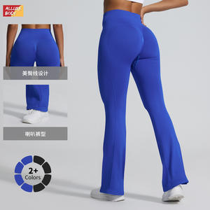 Leggings de yoga de cintura alta estilo nuevo para mujer, pantalones acampanados con diseño fruncido en los glúteos, elásticos en cuatro direcciones, ropa deportiva para fitness. - Product Image 4