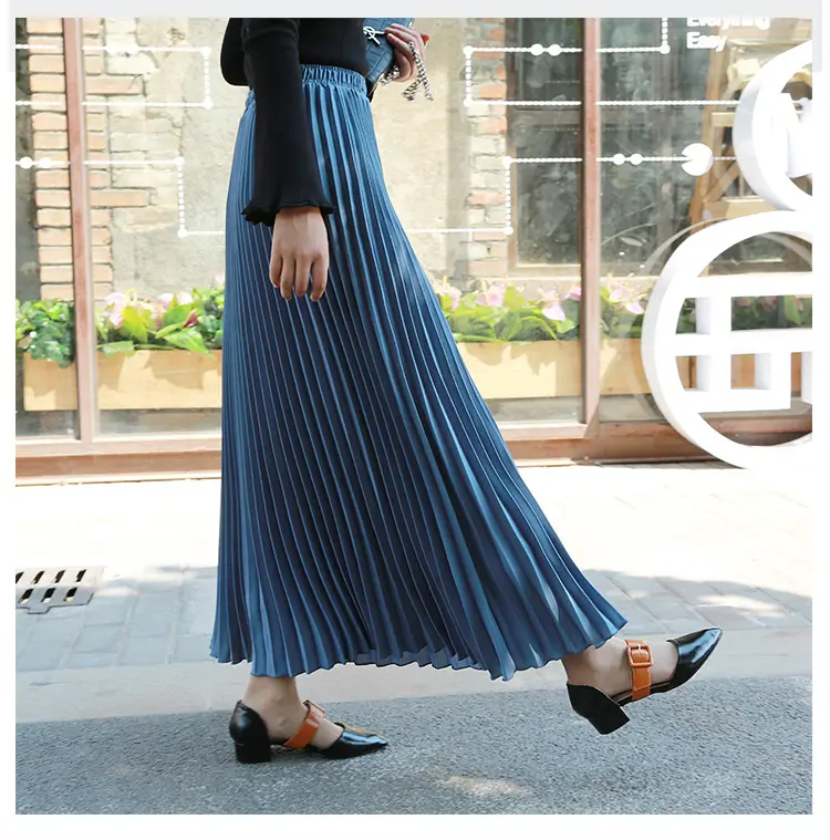 Casual Solid color long large size pleated high elastic waist skirt 2023