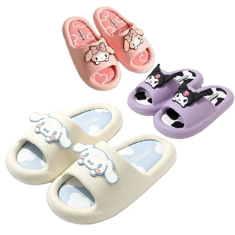 Sanrio Cute Kuromi Summer Slippers My Melody Cinnamoroll Summer Non-slip Home Bathroom Sandals Outdoor Shoes