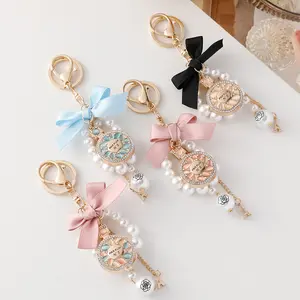 New Creative Bow-Knot Imitation Pearl Perfume Crystal Bottle Key Chains