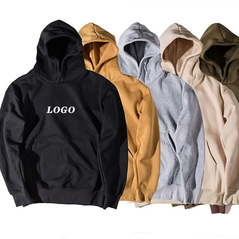 No String Plain Winter jacket men Wholesalers Streetwear Thick Brown Cotton Custom Unisex Men Sweatshirt Heavy Weight Hoodie