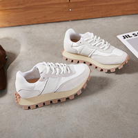 Sneakers da Donna in Vera Pelle Scamosciata con Suola Spessa, Scarpe Chunky con Rialzo, Casual con Lacci e Suola a Piattaforma