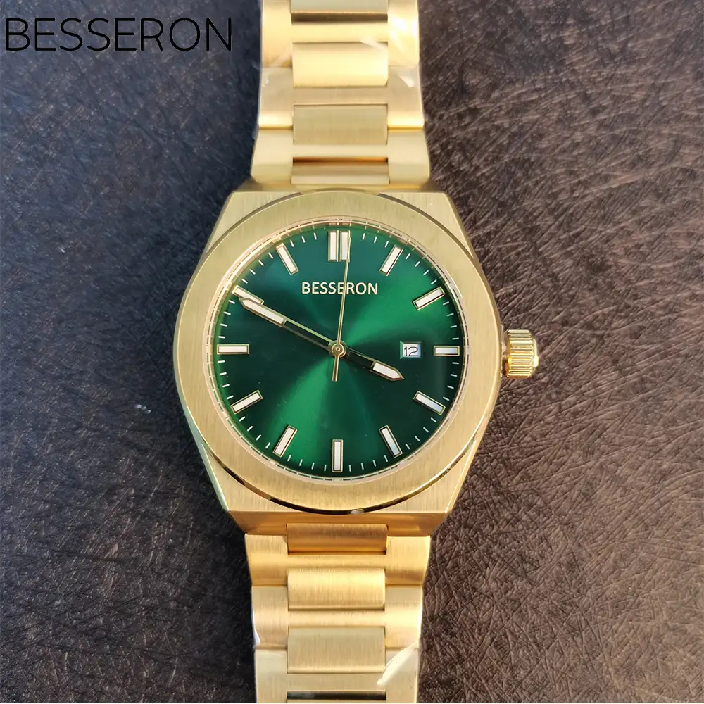 Besseron Factory Custom Logo Relogio Clock Hand Watch Stainless Leather WristWatches Gold Luxury Quartz Watch For Men