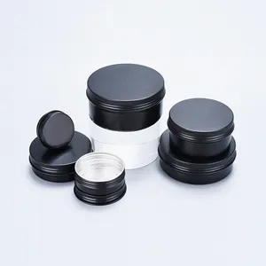 Wholesale matte black round aluminum jar 5g 10g 15g 30g 50g 60g 100g aluminum cans for cream hair wax candle containers