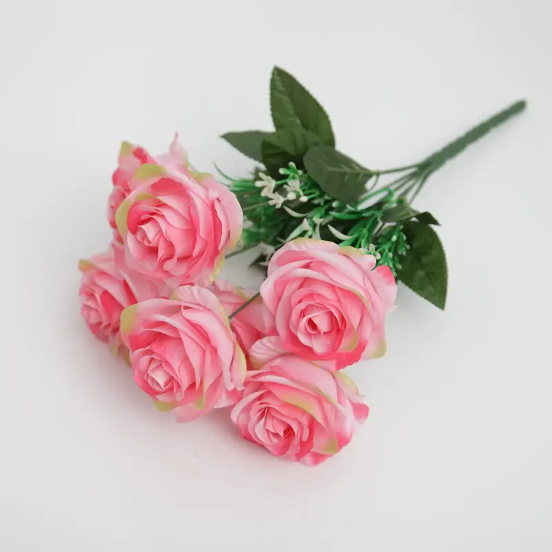 공장 가격 도매 화이트 핑크 네이비 블루 레드 실크 장미 홈 장식 인공 가짜 장미 꽃다발