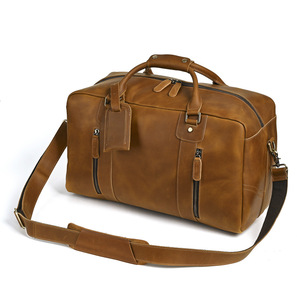 Men's Genuine Leather Duffel <b>Bag</b> <b>Large</b> Capacity Business Travel Crossbody <b>Shoulder</b> <b>Bag</b> Dark Brown Light Brown Solid Color - Product Image 5