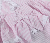 Barboteuse d'été décontractée pour bébés filles, motif brodé fruits, imprimé rayé, en tissu de coton tissé personnalisé, bretelles croisées