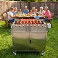 Système de brochettes motorisé pour barbecue de style chypriote, à hauteur réglable, avec armoire de rangement