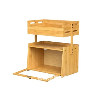 Boîte à pain en bois Early Morning à 2 niveaux, étagère de rangement en bambou avec panier à fruits et porte en verre pour la cuisine ou le bureau - Product Image 5