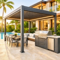 Motorisierte Lamellen-Pergola aus Aluminium Wasserdichtes Bioklimatisches Dach für Außenterrassen mit Smart-Steuerungssystem und LED-Beleuchtung