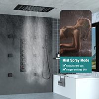 Système de douche de plafond noir à LED Ensemble de robinets de douche à effet pluie avec grand pommeau de douche