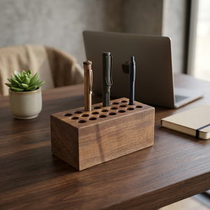Organisateur de stylos et crayons en bois, plusieurs compartiments, fait main, écologique, accessoire de bureau, support durable, boîte de rangement - Product Image 1