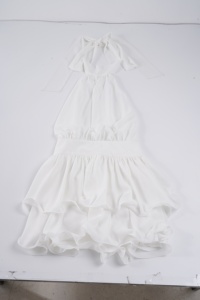 Vestido Mini Blanco Halter para Mujer, Sin Espalda, con Lazos, Volantes en el Bajo, Vestido de Fiesta, Sexy, para Club, Noche de Verano - Product Image 6