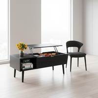 Table basse moderne en bois sur mesure avec plateau relevable, compartiment caché, grande étagère de rangement, table basse nordique multifonctionnelle