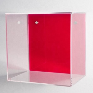 Estante de cubo acrílico de <span class=keywords><strong>colores</strong></span> contrastantes, caja de exhibición de 30cm, caja de almacenamiento de Lucite montada en la pared, caja de sombra transparente y neón de 5 lados - Product Image 3