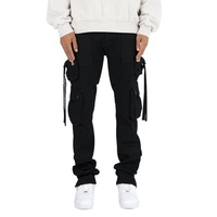 Pantalon cargo noir de haute qualité pour homme, en coton sergé, avec logo personnalisé, coupe slim, poches latérales