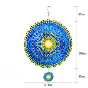 Tourniquet à vent Mandala 12 pouces en acier inoxydable découpé au laser 3D, motif géométrique - Tourniquet à vent suspendu, Tourniquet à vent hélicoïdal - Product Image 2