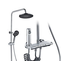 Ensemble de douche mural chaud/froid pour salle de bain avec barre coulissante à poignée unique, jet de pluie doux en laiton poli, design moderne