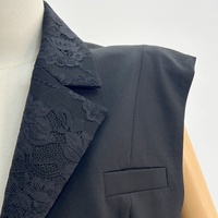 Blazer sans manches noir tendance pour femme, style européen et américain, avec ceinture florale 3D et empiècements en dentelle