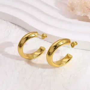 Tarnish Free Jewlery Wholesale Joyas De Acero Inoxidable Para Mujer Earrings Gold Plated 18k Jewelry Chunky Hoop Earrings