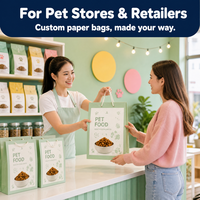 Sacs en papier personnalisés pour aliments pour animaux de compagnie, vente en gros, sacs d'emballage écologiques en kraft pour aliments pour chiens et chats avec poignées en corde, impression de logo