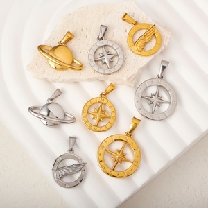 Kalung Liontin Rantai Bambu Bintang Utara Kompas Retro Minimalis Fashion Stainless Steel Terlaris untuk Pria Wanita - Product Image 1
