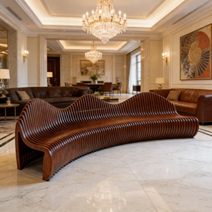 Y514 Handmade Lounge Wooden Slice Chair Wave Form Leisure <b>Seat</b> Weatherproof Lawn Decor Furniture Relax Waiting Bench - Product Image 3