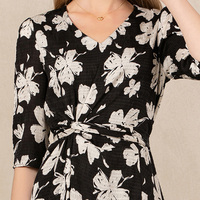 Robe midi décontractée et élégante pour femme, imprimé numérique, respirante, à manches cinq-quarts, col en V, taille naturelle, collection automne/printemps, ODM