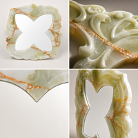 Miroir mural de luxe baroque en jade vert afghan, cadre en onyx floral sculpté à la main, miroir de vanité pour salon, entrée, personnalisable