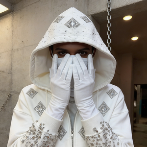 YSJY OEM Streetwear Sweats à capuche personnalisés 500gsm Heavyweight Hoodie Fabricants French Terry Y2k Zip up Rhinestone Hoodie - Product Image 2