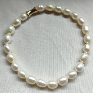 High Quality 5-6MM Freshwater Rice-Shaped Seedless <b>Pearl</b> <b>Bracelet</b> with Diamond <b>Gold</b> and Elastic Leather Waist Glossy Clean - Product Image 2