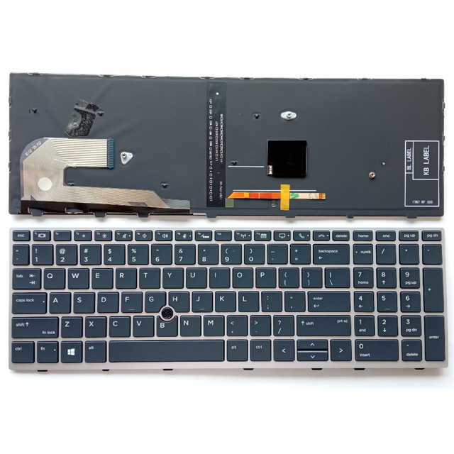 Keyboard Replacement for HP EliteBook 850 G5 with Backlit Pointer with silver frame US Original