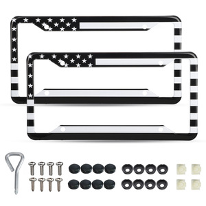 Aluminum Alloy License Plate <b>Frame</b> <b>Black</b> White Usa Flag Design For American Cars 175mm Hole Distance - Product Image 3