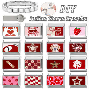 Vente en gros, Meilleures ventes : Breloque italienne personnalisée en acier inoxydable de 9 mm, motifs Papillon rouge, Voiture, Amour, pour bracelet, pour la création de bijoux DIY, Cadeau - Product Image 1