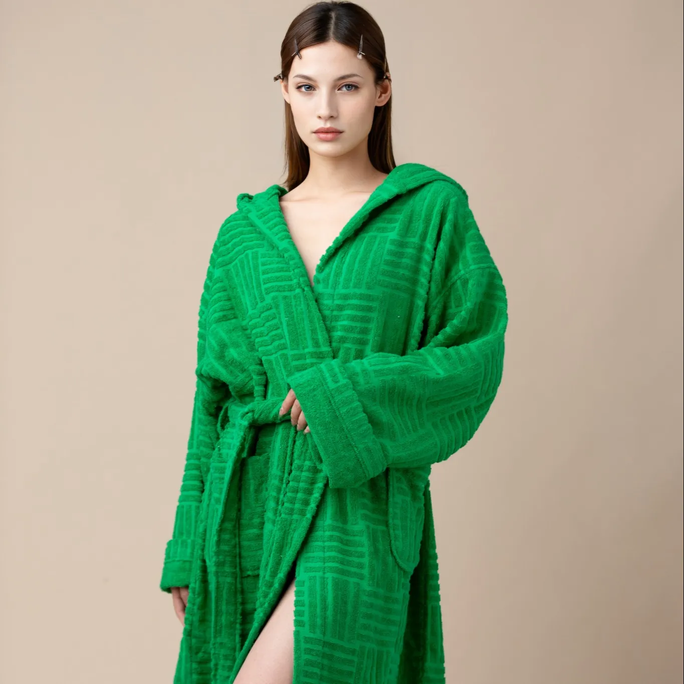 long sleeve hotel fabric hood terry bathrobe luxury custom logo 100%cotton kimono weave bath robe