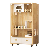 Villa pour chat durable à double niveau surélevée avec tiroir de rangement et roulettes pour un déplacement facile