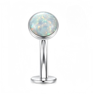 G23 <b>Titanium</b> Opal Navel <b>Stud</b> Steel White Bezel Setting Unisex Body Jewelry - Product Image 3