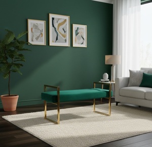 Banc moderne capitonné en satin pour salon, mobilier de luxe rembourré, revêtement en lin lisse, structure durable, pour maison et hôtel - Product Image 2