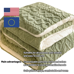 Edredón Jacquard a Cuadros de Sherpa, Colcha Gruesa de <span class=keywords><strong>Invierno</strong></span>, Cálida de Franela y Terciopelo, con Patrón de Patchwork de Poliéster - Product Image 2
