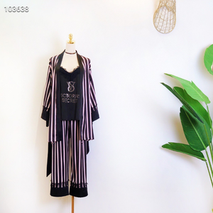 <span class=keywords><strong>Pijamas</strong></span> a Rayas para Mujer, Ropa de Dormir Sexy con Estampado de Diamantes de Imitación, Pijama y Bata Corta para Mujer, Camisón Sexy para Damas - Product Image 3