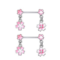 Anneaux de nombril CRYSPURE en émail rose fleur de cerisier, 14g, acier inoxydable plaqué argent, 16mm, bijoux de piercing pour femmes avec zircon