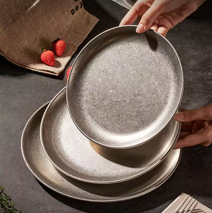 Retro Paslanmaz Çelik Tabak Buzlu Yuvarlak 304 Paslanmaz Çelik Yemek Tabağı Meyve Salatası Tepsisi Kamp Açık Hava Tabak Seti - Product Image 4