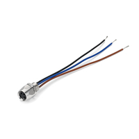 Connecteur circulaire M12 femelle à 3 broches pour montage sur panneau, avec câble à gaine isolée en PVC, filetage hexagonal métallique, coloris noir, bleu, marron, fils étamés, OEM