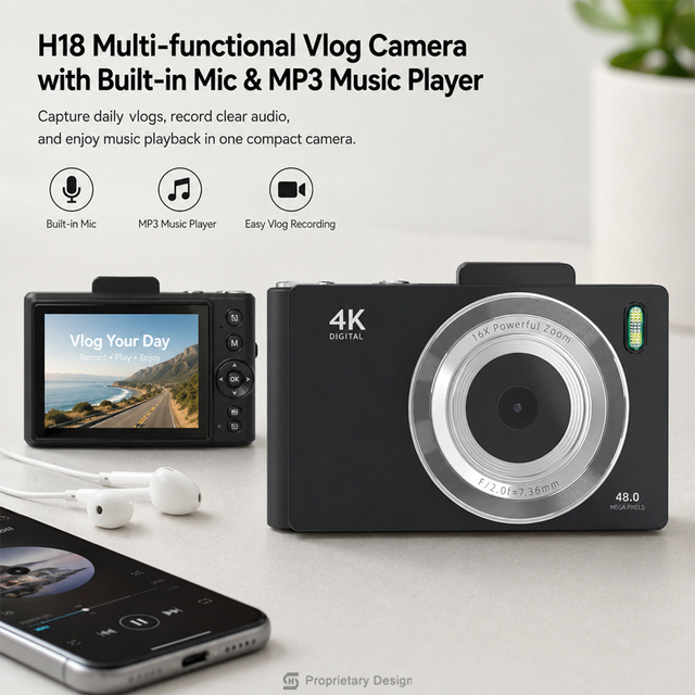4K CCD Vintage Dual Lens Instant Camera 48MP Autofocus 2.8 IPS Screen Front/Rear MP3 Player Type-C SD Photography Recorder