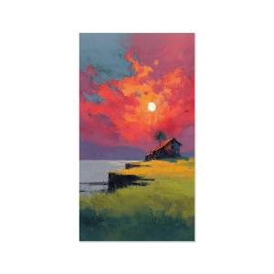 Impression <span class=keywords><strong>de</strong></span> peinture à l'huile HD <span class=keywords><strong>de</strong></span> qualité supérieure représentant un coucher <span class=keywords><strong>de</strong></span> soleil serein sur un <span class=keywords><strong>paysage</strong></span> <span class=keywords><strong>de</strong></span> prairie luxuriante verte sur papier d'art <span class=keywords><strong>de</strong></span> haute qualité - Product Image 3