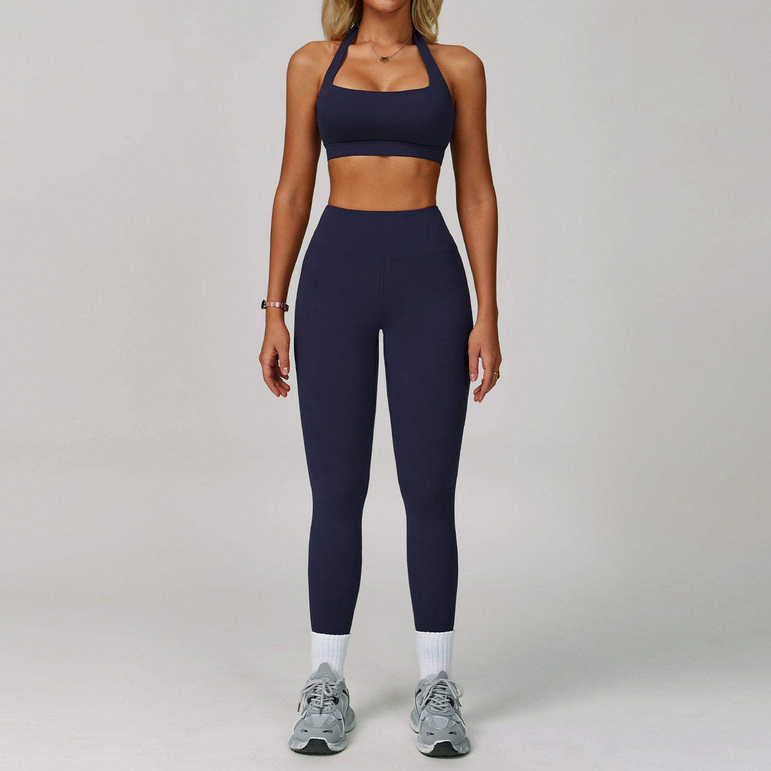 Sujetador cruzado + Leggings (Azul Marino)