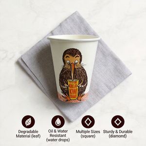 แก้วกาแฟกระดาษชั้นเดียวย่อยสลายได้เอง ออกแบบเองได้ พร้อมโลโก้ The Great Kiwi Shake พิมพ์ดิจิทัล วัสดุเกรดอาหาร - Product Image 4